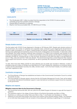 COVID-19 Georgia Situation Report # 5 As of 8 May 2020 HIGHLIGHTS