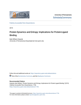 Protein Dynamics and Entropy: Implications for Protein-Ligand Binding