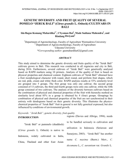 GENETIC DIVERSITY and FRUIT QUALITY of SEVERAL POMELO “JERUK BALI” (Citrus Grandis L