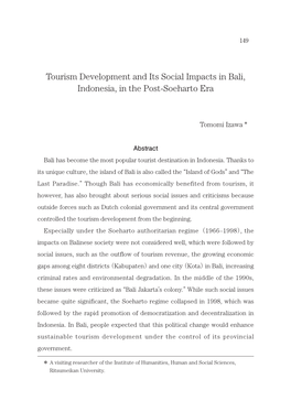 Tourism Development and Its Social Impacts in Bali, Indonesia, in the Post-Soeharto Era 149
