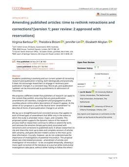 Amending Published Articles: Time to Rethink Retractions and Corrections? [Version 1; Peer Review: 2 Approved with Reservations]