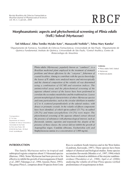 Morphoanatomic Aspects and Phytochemical Screening of Plinia Edulis (Vell.) Sobral (Myrtaceae)