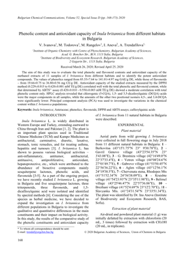 Phenolic Content and Antioxidant Capacity of Inula Britannica from Different Habitats in Bulgaria V