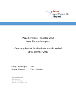 Papa Rererangi I Puketapu Ltd New Plymouth Airport Quarterly Report
