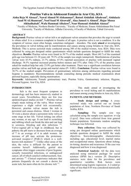 Pruritus Vulva in Adolescent Females in Arar City