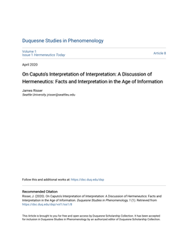 A Discussion of Hermeneutics: Facts and Interpretation in the Age of Information