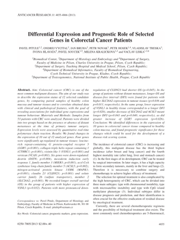 Differential Expression and Prognostic Role of Selected Genes in Colorectal Cancer Patients