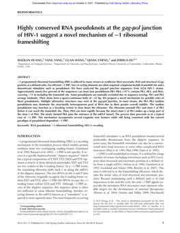 Highly Conserved RNA Pseudoknots at the Gag-Pol Junction of HIV-1 Suggest a Novel Mechanism of −1 Ribosomal Frameshifting