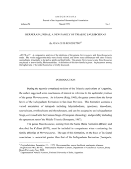 Herrerasauridae, a New Family of Triassic Saurischians