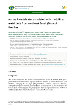 Marine Invertebrates Associated with Rhodoliths/Maërl Beds from Northeast Brazil (State of Paraíba)