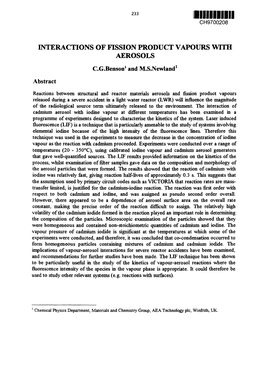 Interactions of Fission Product Vapours With