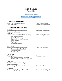 Rick Reeves Resume/CV