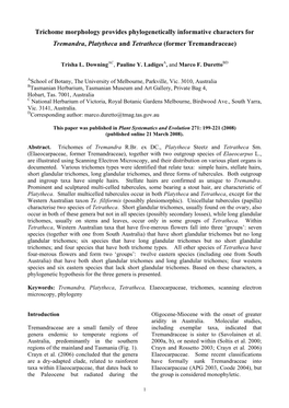 Trichome Morphology Provides Phylogenetically Informative Characters for Tremandra, Platytheca and Tetratheca (Former Tremandraceae)