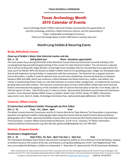 Texas Archeology Month 2019 Calendar of Events