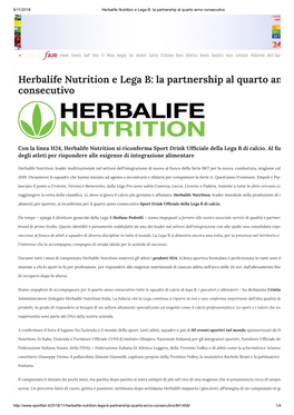 Herbalife Nutrition E Lega B: La Partnership Al Quarto an Consecutivo