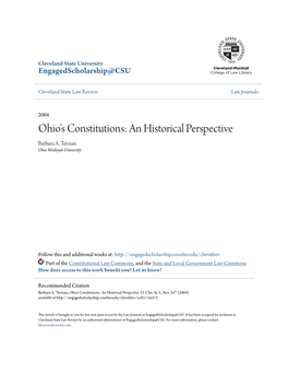 Ohio's Constitutions: an Historical Perspective Barbara A