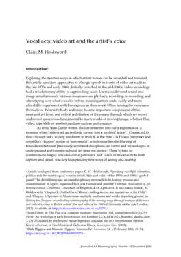 Video Art and the Artist's Voice