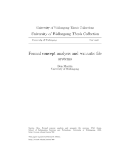 Formal Concept Analysis and Semantic File Systems by Mr Ben Martin B.I.T., Queensland University of Technology M.I.T., Queensland University of Technology