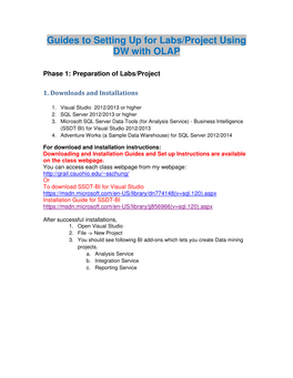 Guides to Setting up for Labs/Project Using DW with OLAP