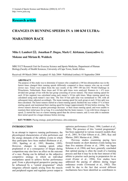 Research Article CHANGES in RUNNING SPEEDS in a 100 KM