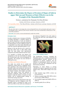 Studies to Determine the Degree of Erosion of Slopes of Soils in Upper Shirvan and Measures of Their Effective Use in the Example of the Shamakhi District