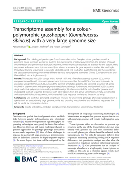 Transcriptome Assembly for a Colour-Polymorphic Grasshopper