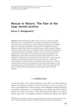 Rescue Or Return: the Fate of the Iraqi Jewish Archive Bruce P