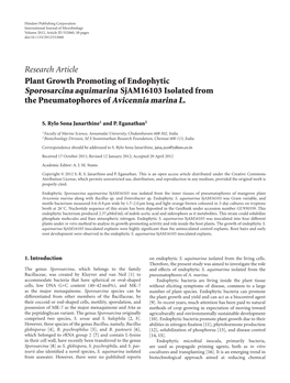 Sporosarcina Aquimarina Sjam16103 Isolated from the Pneumatophores of Avicennia Marina L