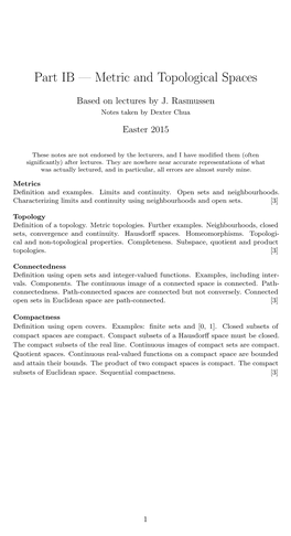 Part IB — Metric and Topological Spaces