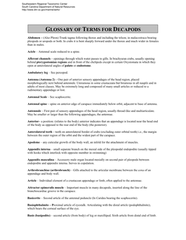 Glossary of Terms for Decapods