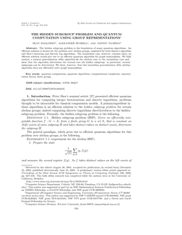 The Hidden Subgroup Problem and Quantum Computation Using Group Representations∗