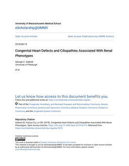 Congenital Heart Defects and Ciliopathies Associated with Renal Phenotypes