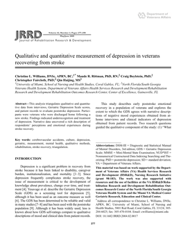 Qualitative and Quantitative Measurement of Depression in Veterans Recovering from Stroke