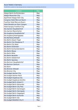 Accor Hotels in Germany Location Map Adagio