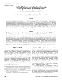 Blackland Tallgrass Prairie Vegetation Dynamics Following Cessation of Herbicide Application Karen R