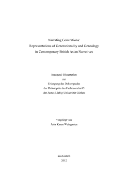 Representations of Generationality and Genealogy in Contemporary British Asian Narratives