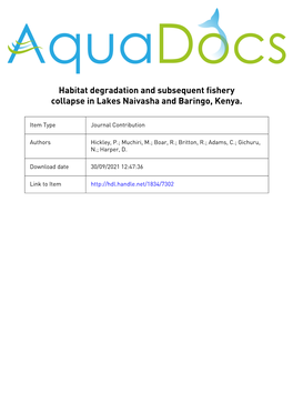 Habitat Degradation and Subsequent Fishery Collapse in Lakes Naivasha and Baringo, Kenya