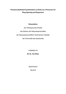 As a Precursor for Ring Opening and Expansion Dissertation Zur