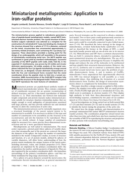 Miniaturized Metalloproteins: Application to Iron–Sulfur Proteins