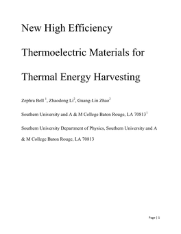 New High Efficiency Thermoelectric Materials for Thermal Energy