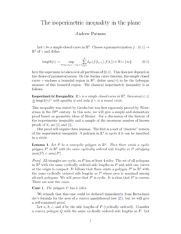 The Isoperimetric Inequality in the Plane