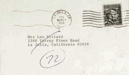 ~ Mrs Leo Ilard 2380 T Rrey Pines Road La J La, California 92038