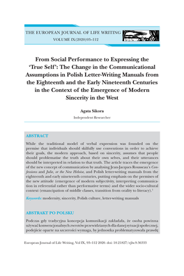 From Social Performance to Expressing the 'True Self': the Change in the Communicational Assumptions in Polish Letter-Writi