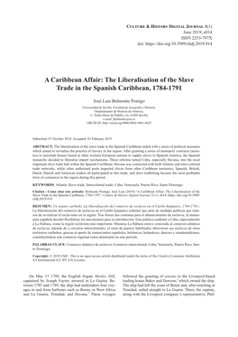 The Liberalisation of the Slave Trade in the Spanish Caribbean, 1784-1791