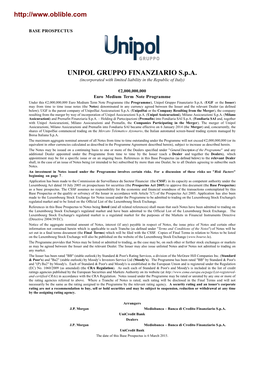 UNIPOL GRUPPO FINANZIARIO S.P.A. (Incorporated with Limited Liability in the Republic of Italy)