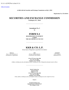Securities and Exchange Commission Form S-1 Kkr