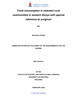 Food Consumption in Selected Rural Communities in Western Kenya with Special Reference to Sorghum