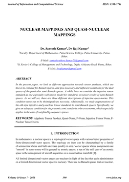 Nuclear Mappings and Quasi-Nuclear Mappings