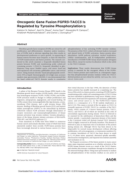 Oncogenic Gene Fusion FGFR3-TACC3 Is Regulated by Tyrosine Phosphorylation Katelyn N