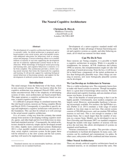 The Neural Cognitive Architecture